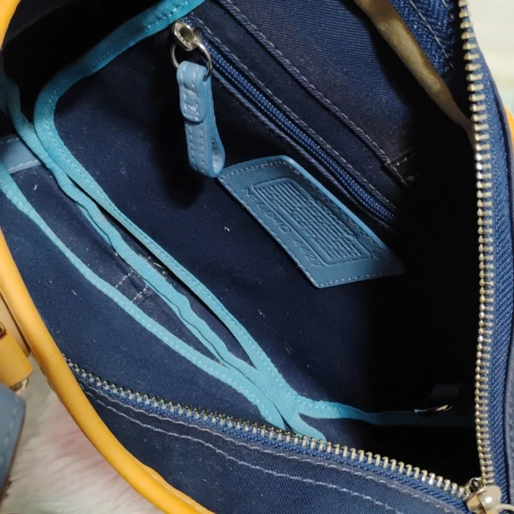 Coach Y2K Blue/Tan Denim & Leather Mini Shoulder Bag W Dust Bag - Picture 10 of 14